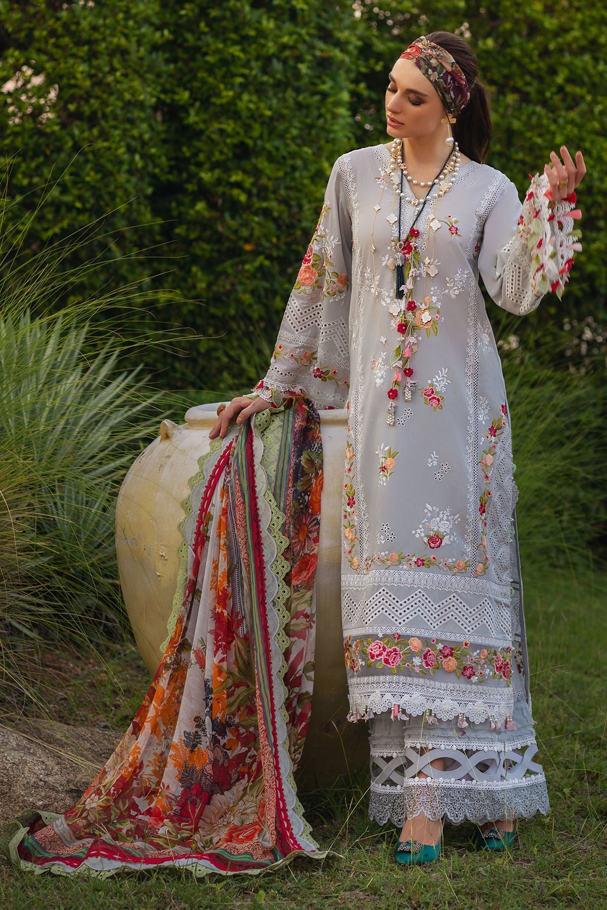 Light Gray Embroidered Lawn 3PC