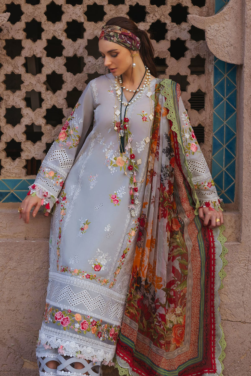 Light Gray Embroidered Lawn 3PC