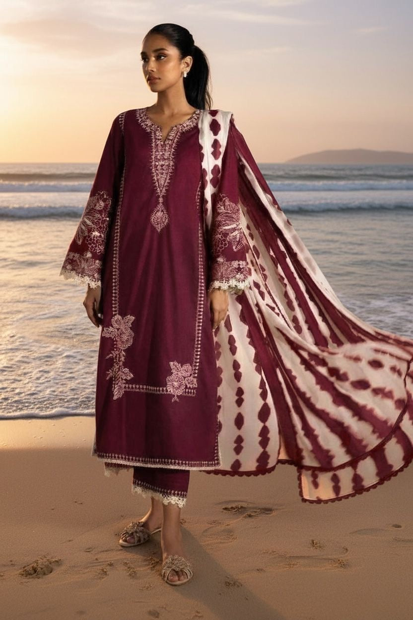 Embroidered Lawn Unstitched 3PC with Digital Printed Dupatta